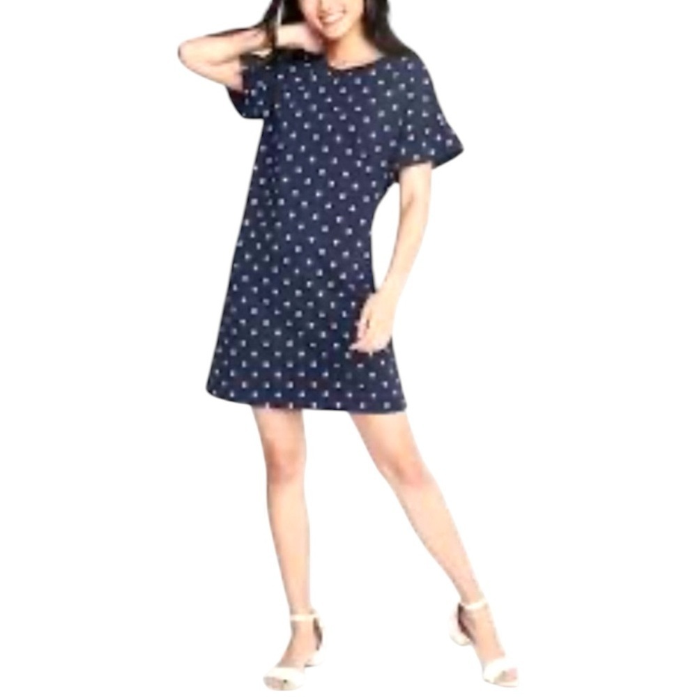 Old Navy Daisy Print Mini Dress Ruffle Sleeve Navy Blue Small Casual Spring
